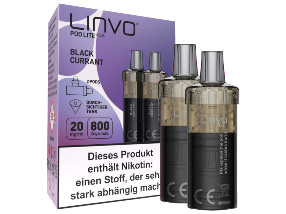 Linvo - Pod Lite Plus Cartridge Blackcurrant 20 mg/ml (2 Stück pro Packung) 10er Packung