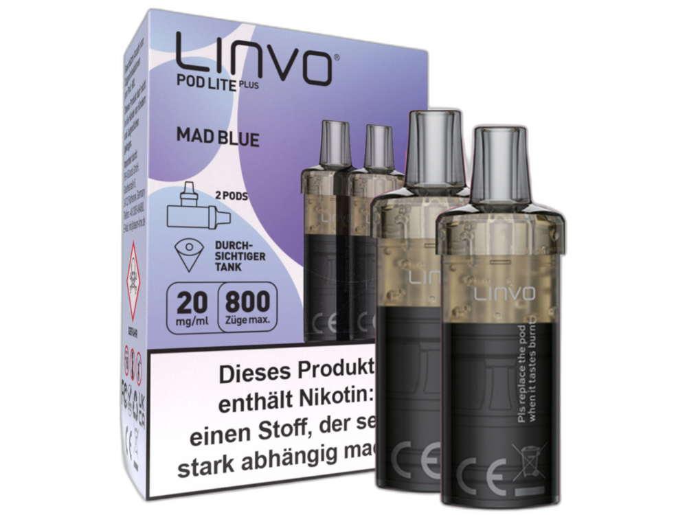 Linvo - Pod Lite Plus Cartridge Mad Blue 20 mg/ml (2 Stück pro Packung) 10er Packung