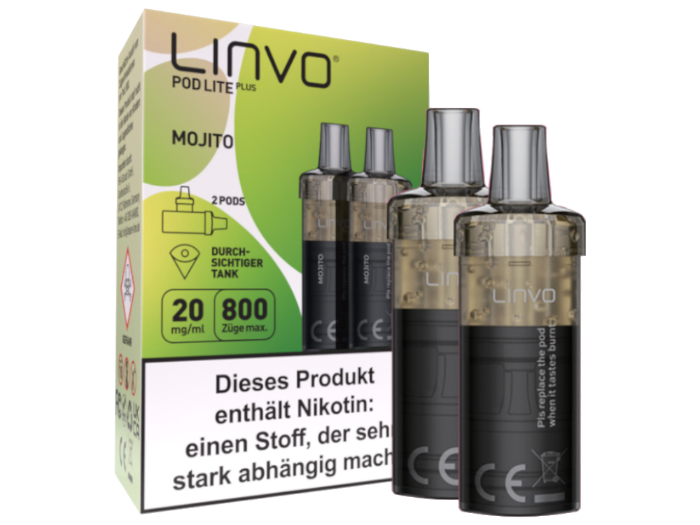 Linvo - Pod Lite Plus Cartridge Mojito 20 mg/ml (2 Stück pro Packung) 10er Packung