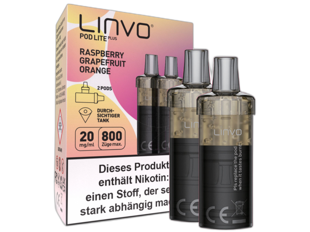 Linvo - Pod Lite Plus Cartridge Raspberry Grapefruit Orange 20 mg/ml (2 Stück pro Packung) 10er Packung