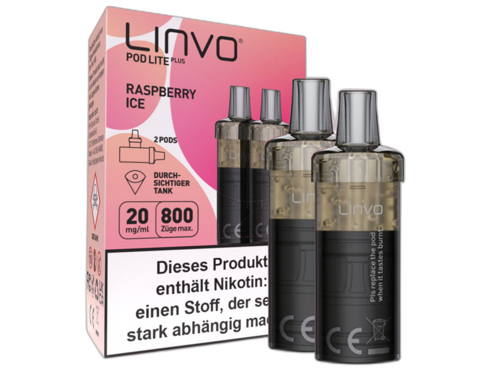 Linvo - Pod Lite Plus Cartridge Raspberry Ice 20 mg/ml (2 Stück pro Packung) 10er Packung