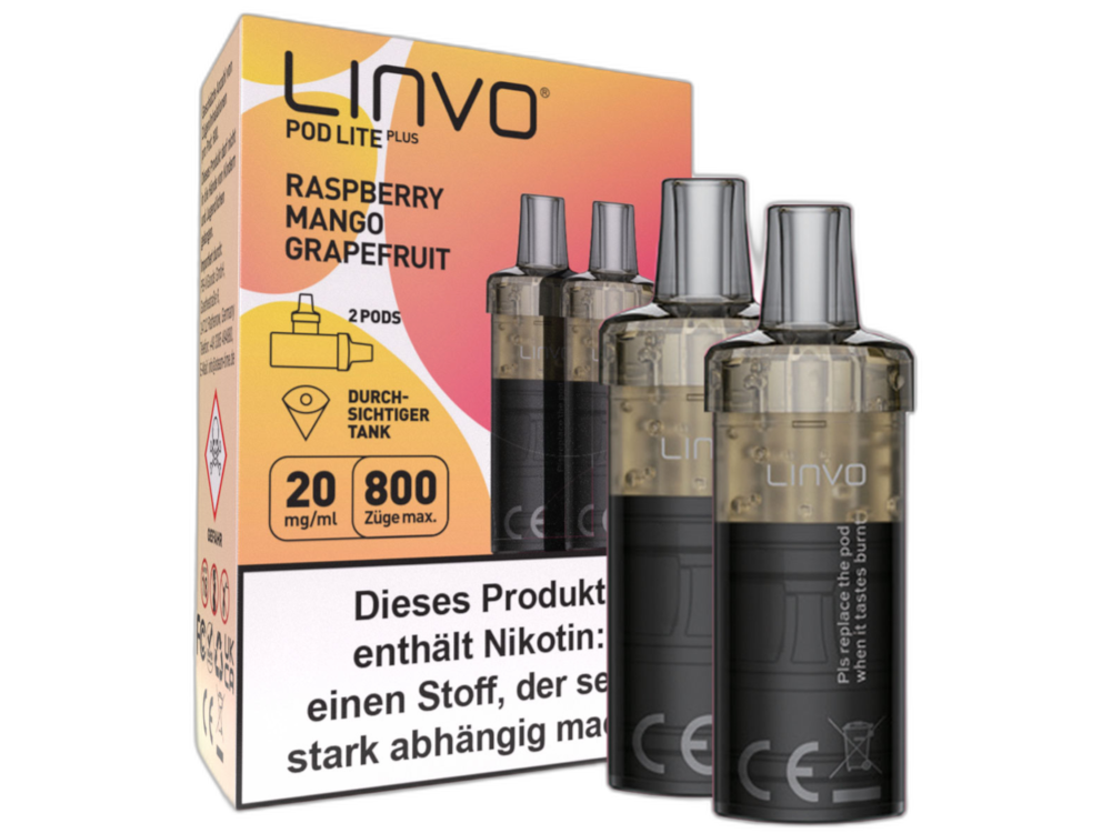 Linvo - Pod Lite Plus Cartridge Raspberry Mango Grapefruit 20 mg/ml (2 Stück pro Packung) 10er Packung