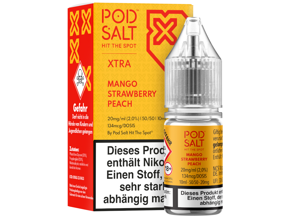 Pod Salt X - Mango Strawberry Peach - Nikotinsalz Liquid 20 mg/ml 5er Packung