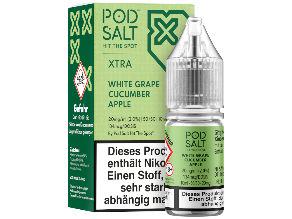 Pod Salt X - White Grape Cucumber Apple - Nikotinsalz Liquid 20 mg/ml 5er Packung