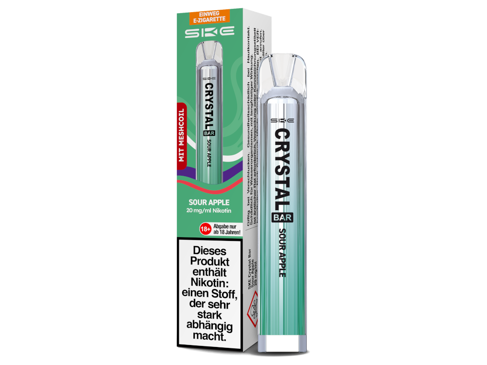 SKE - Crystal Bar Einweg E-Zigarette - Sour Apple 20 mg/ml 10er Packung