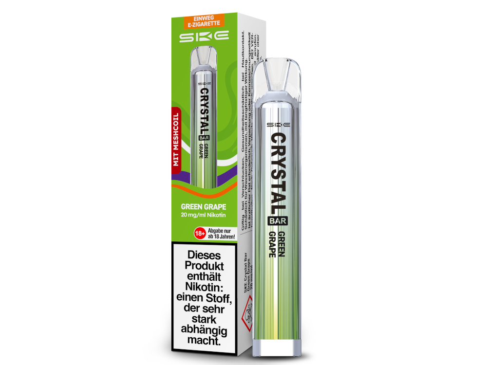 SKE - Crystal Bar Einweg E-Zigarette - Green Grape 20 mg/ml 10er Packung