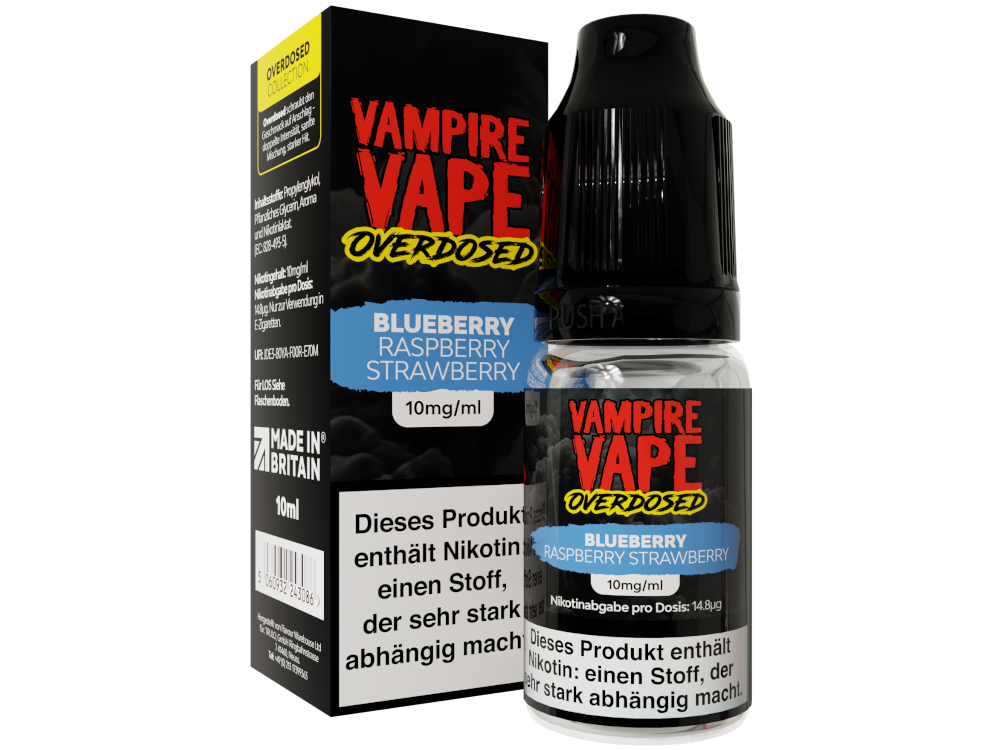 Vampire Vape - Overdosed - Blueberry Raspberry Strawberry - Nikotinsalz Liquid 10 mg/ml