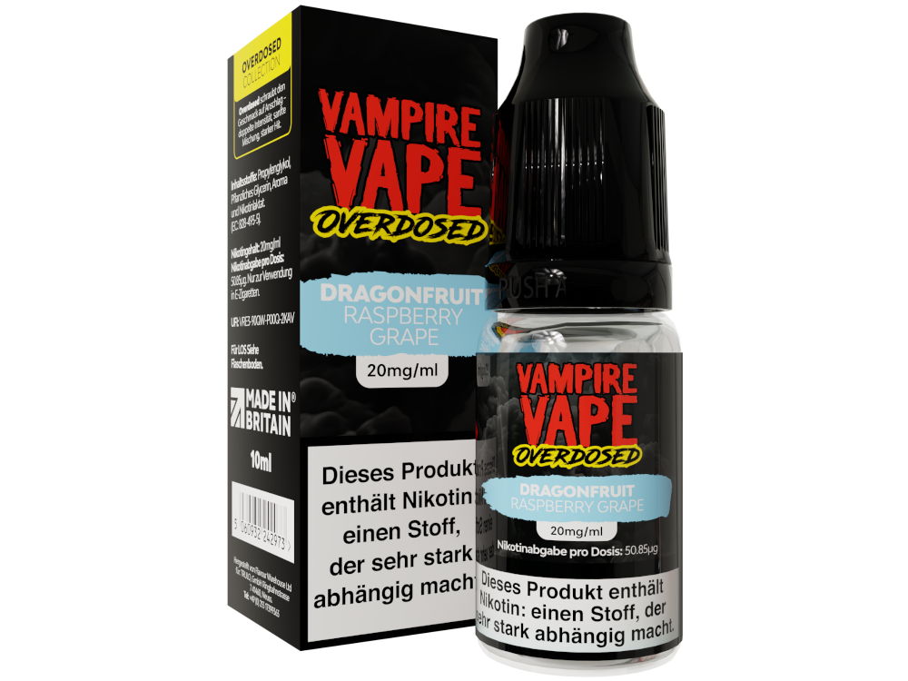 Vampire Vape - Overdosed - Dragonfruit Raspberry Grape - Nikotinsalz Liquid 20 mg/ml