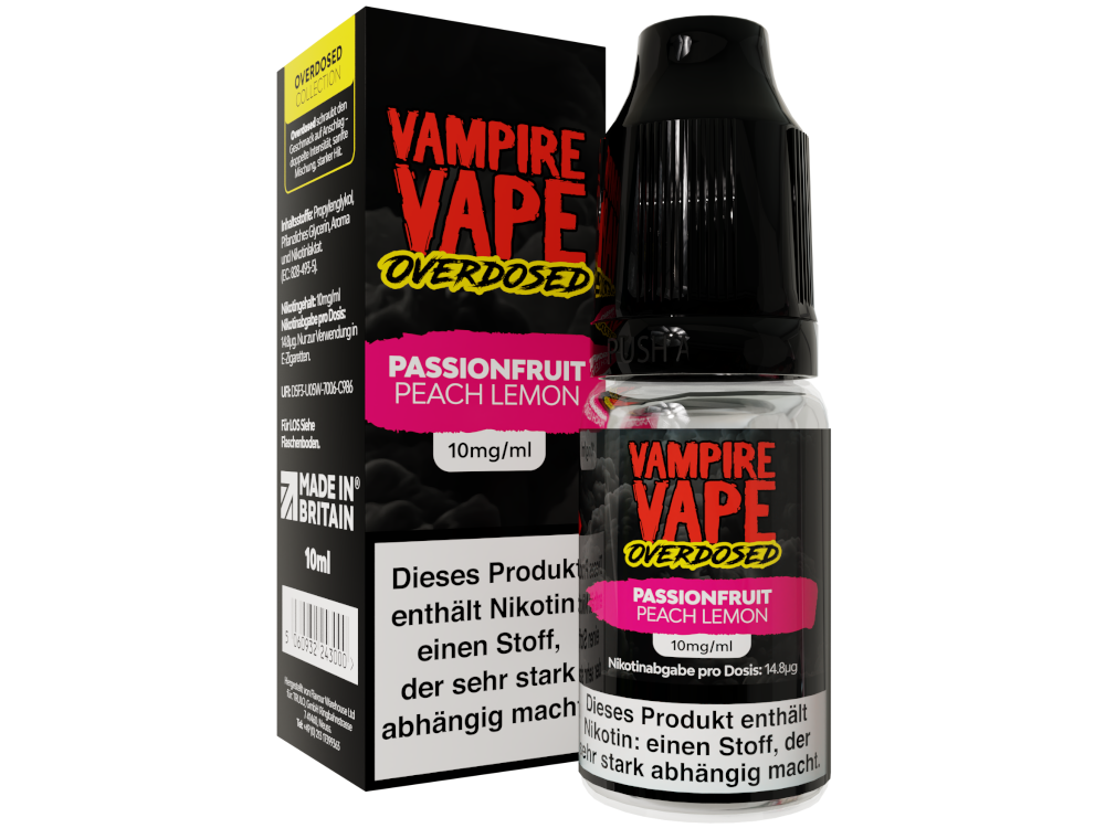 Vampire Vape - Overdosed - Passionfruit Peach Lemon - Nikotinsalz Liquid 10 mg/ml