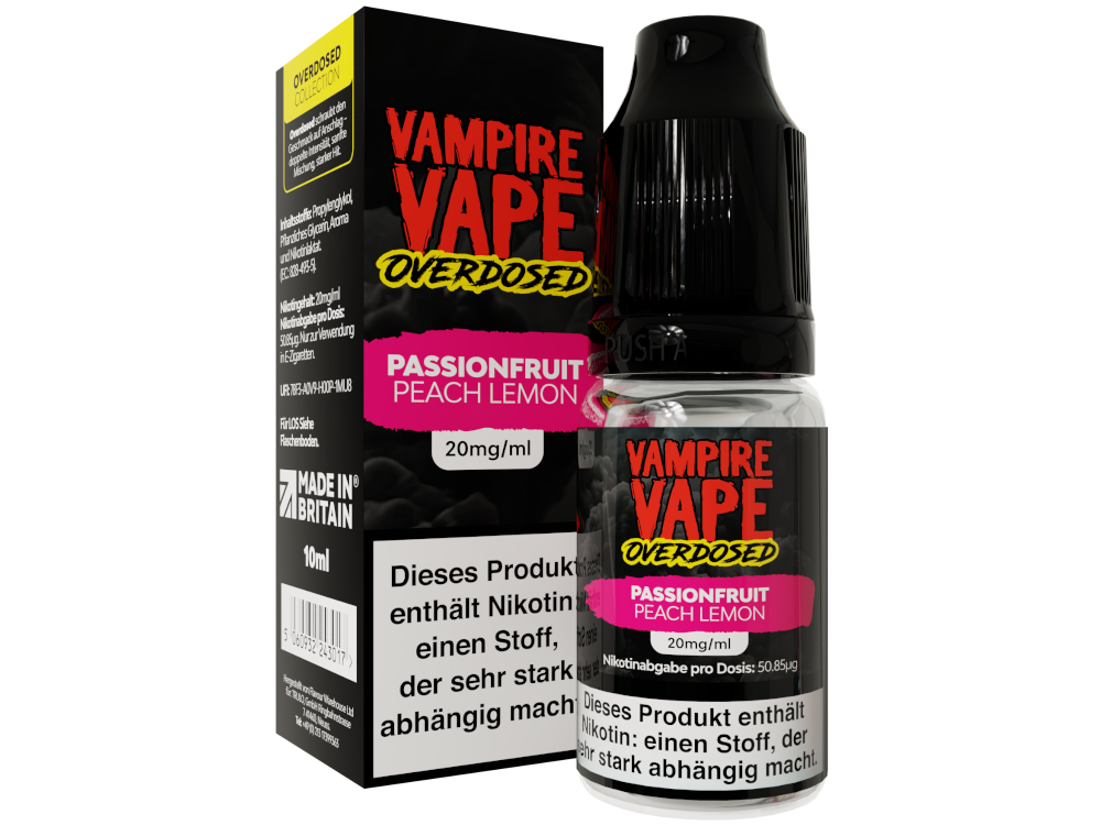 Vampire Vape - Overdosed - Passionfruit Peach Lemon - Nikotinsalz Liquid 20 mg/ml 10er Packung