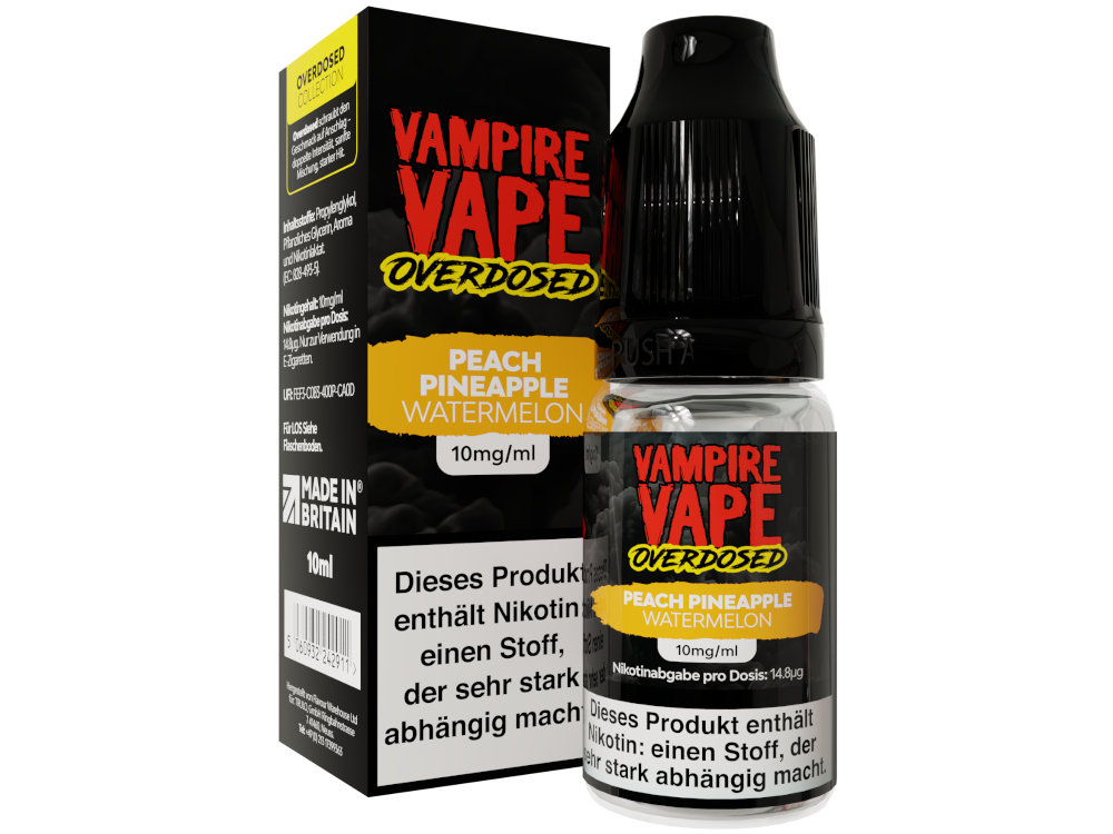 Vampire Vape - Overdosed - Peach Pineapple Watermelon - Nikotinsalz Liquid 10 mg/ml 10er Packung